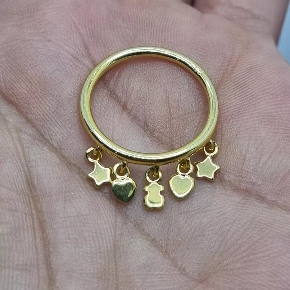 Tous Silver Vermeil Cool Joy Ring with Bear, Heart and Star Motifs Size 6 - Picture 8 of 10